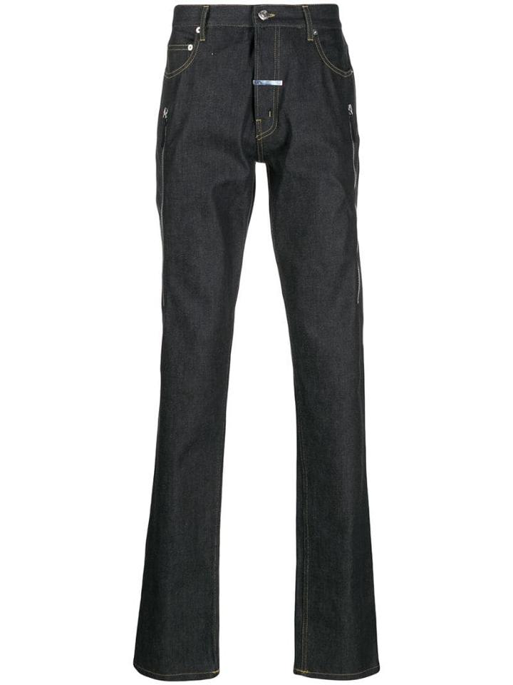 Zilver Printed Denim Trouser With Front Zippers In Bci Cotton - Blue
