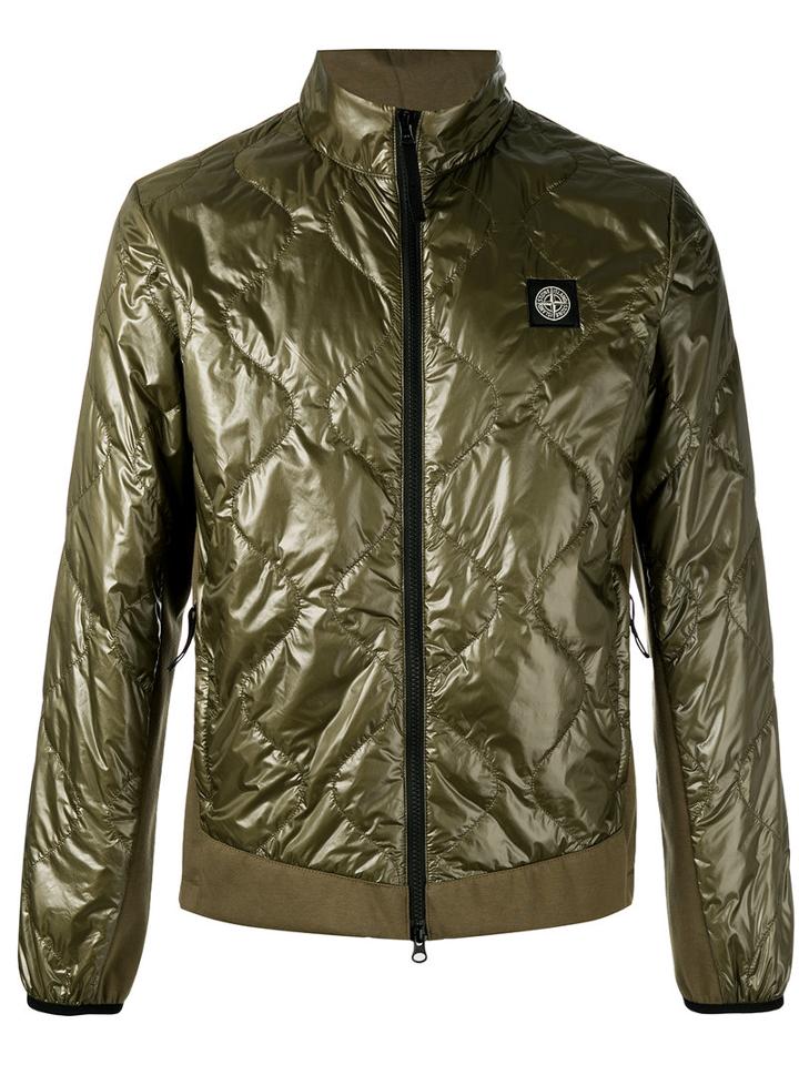Stone Island Metallic Quilted Jacket, Men's, Size: Large, Green, Polyamide/cotton