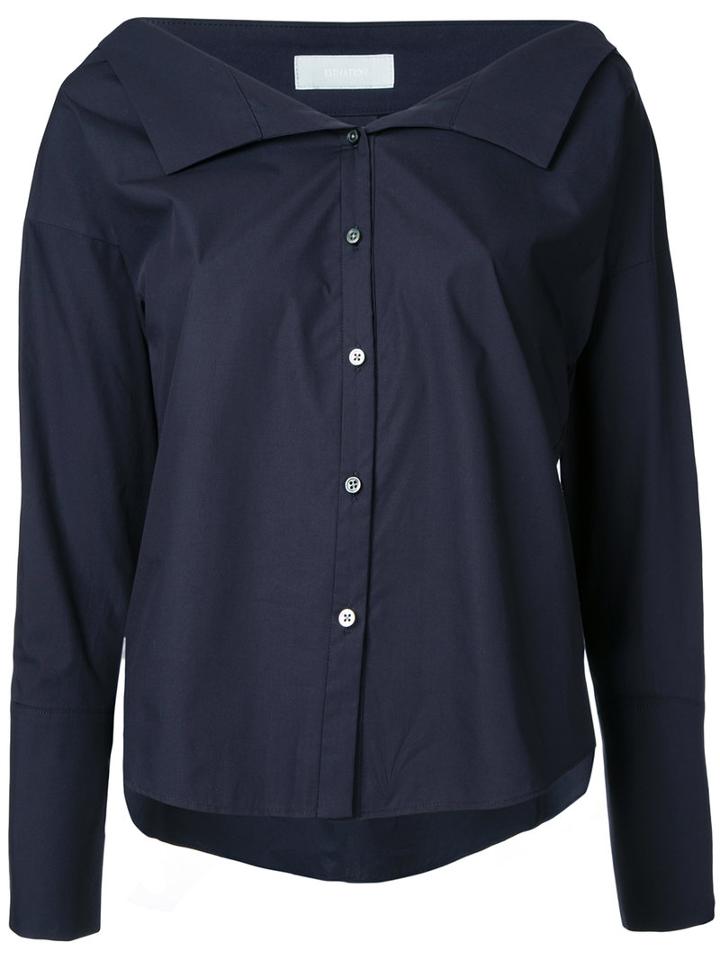 Estnation - Broad V-neck Shirt - Women - Cotton - 36, Blue, Cotton