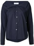 Estnation - Broad V-neck Shirt - Women - Cotton - 36, Blue, Cotton