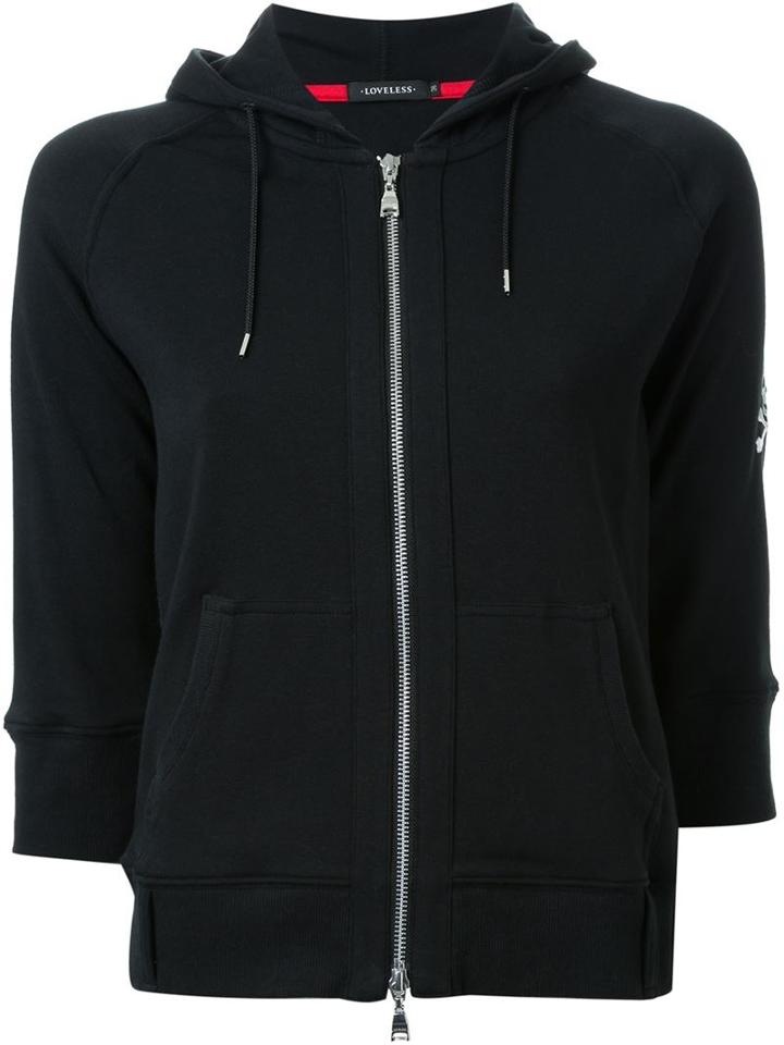 Loveless Skull Embroidery Zipped Hoodie, Women's, Size: 36, Black, Cotton/polyester