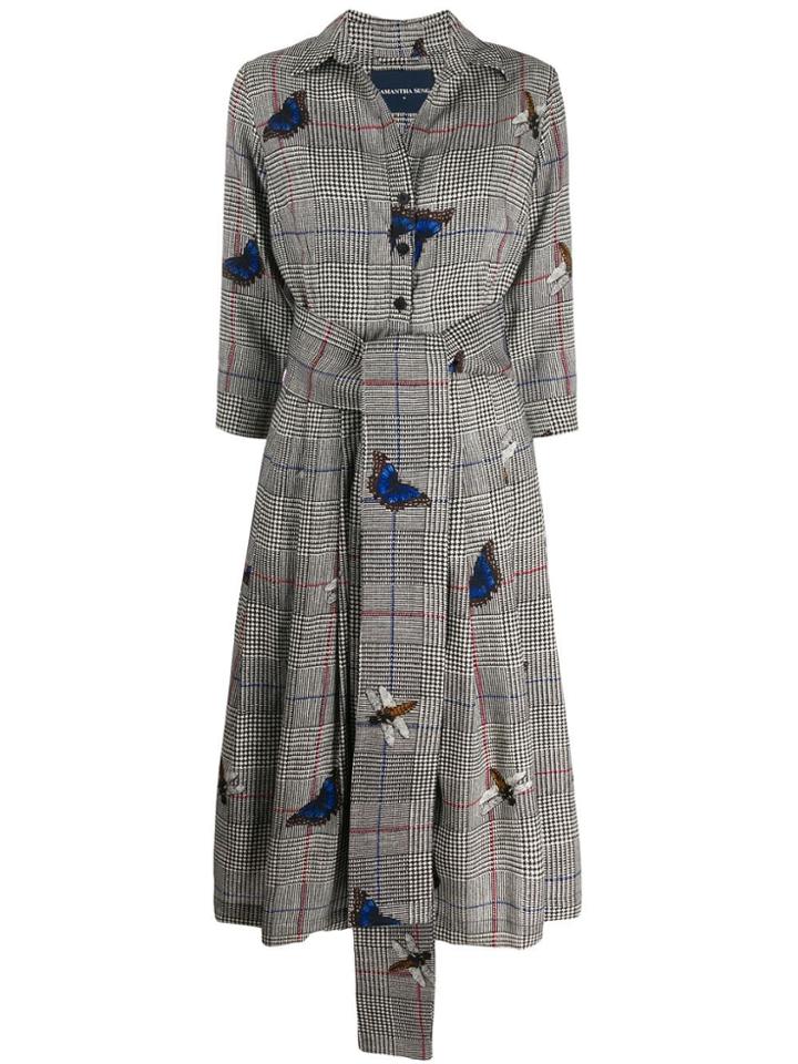 Samantha Sung Prince Of Wales Butterfly-print Dress - Grey
