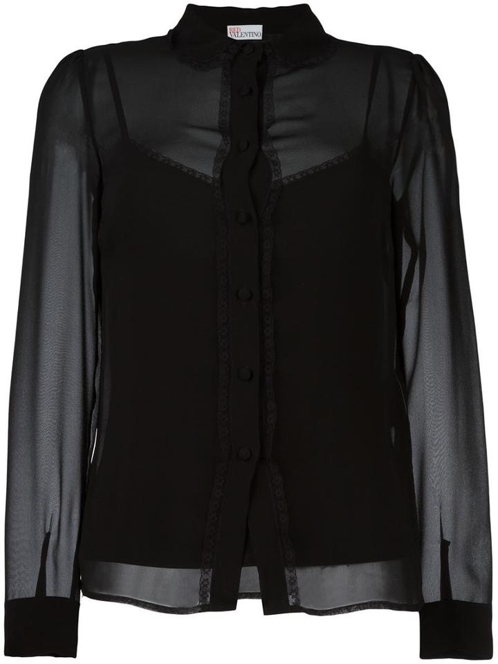Red Valentino Lace Trim Shirt, Women's, Size: 40, Black, Silk