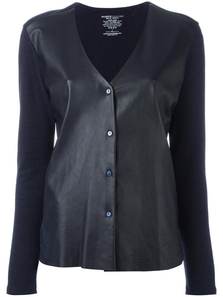 Majestic Filatures Buttoned Leather Jacket - Blue