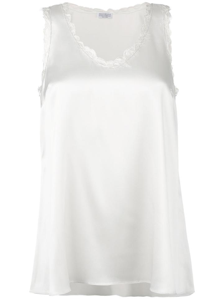 Brunello Cucinelli - V-neck Tank Top - Women - Silk/polyamide/polyester/viscose - S, White, Silk/polyamide/polyester/viscose