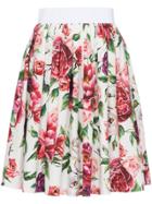 Dolce & Gabbana High Waisted Peony Print Cotton Skirt - Pink