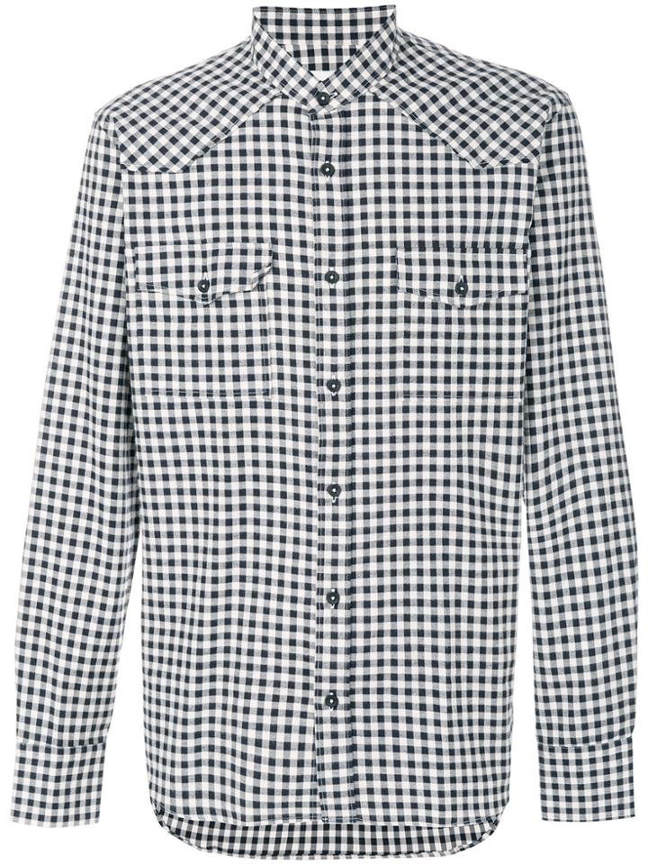 Mauro Grifoni Checked Mandarin Collar Shirt - Blue