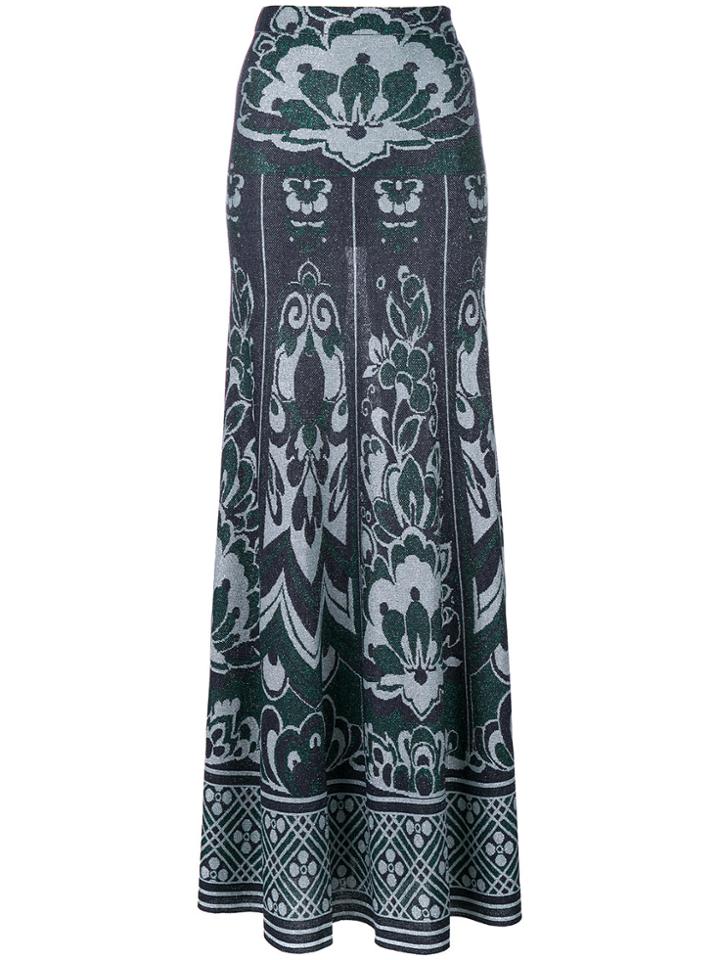 Circus Hotel Floral Glitter Maxi Skirt - Blue