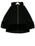 Herno Kids Teen Faux Fur Trim Coat - Black