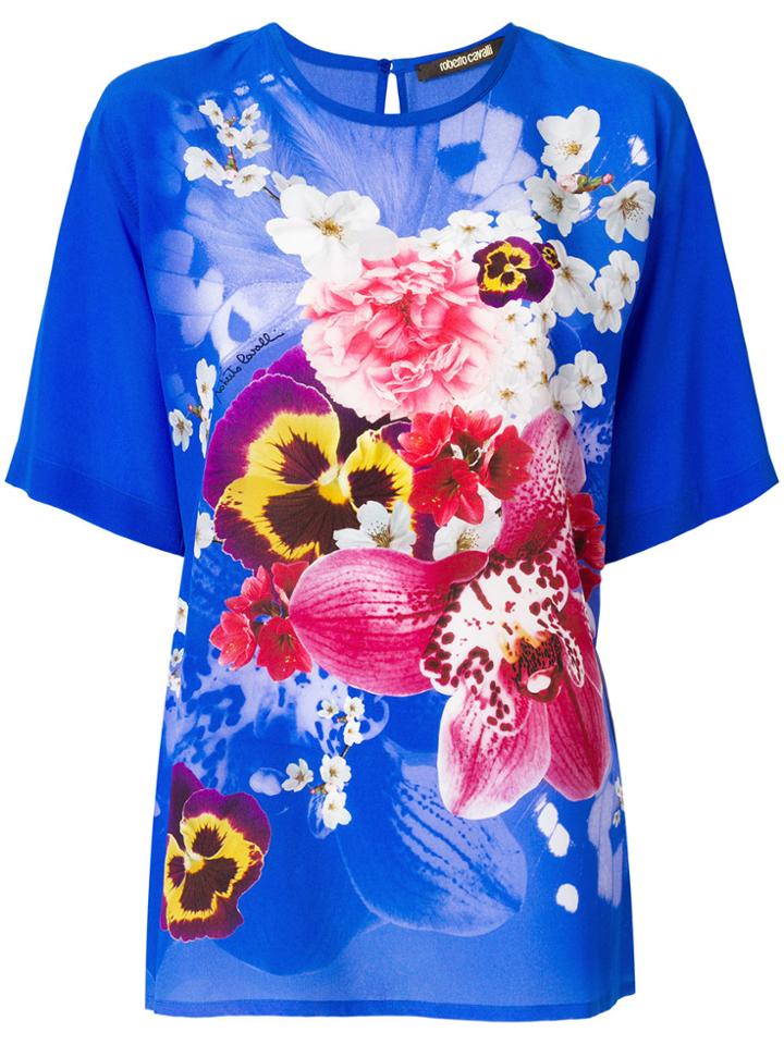 Roberto Cavalli Floral Loose Fit T-shirt - Blue