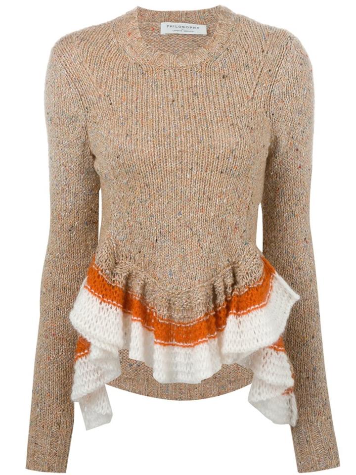 Philosophy Di Lorenzo Serafini Ruffled Hem Jumper, Women's, Size: 42, Nude/neutrals, Cotton/acrylic/polyester/wool