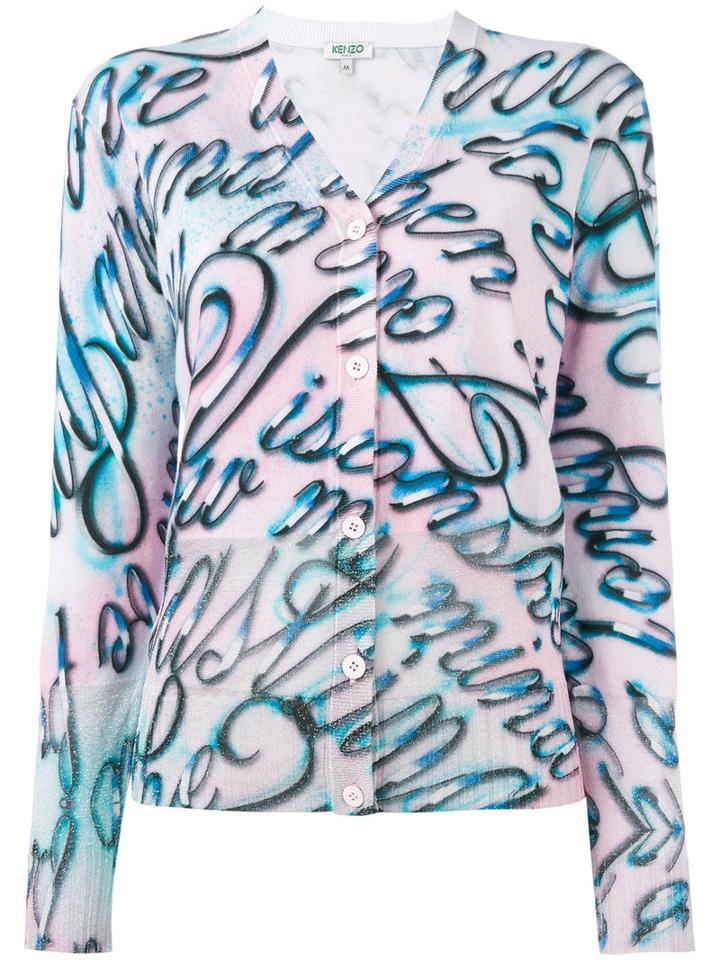Kenzo Word Print Cardigan, Women's, Size: Small, Pink/purple, Cotton/viscose