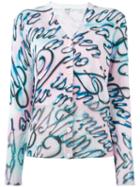 Kenzo Word Print Cardigan, Women's, Size: Small, Pink/purple, Cotton/viscose