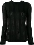 Ganni Ribbed Long Sleeve Top, Women's, Size: Medium, Black, Lyocell