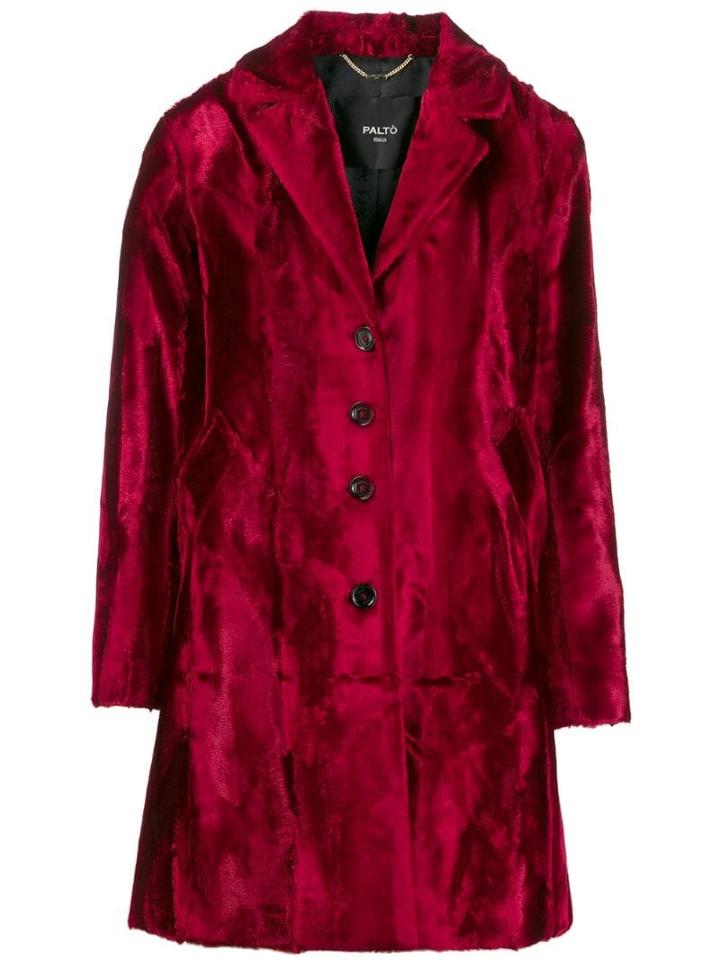 Paltò Single-breasted Velvet Coat - Red