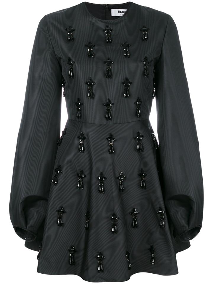 Msgm Embellished Skater Dress - Black