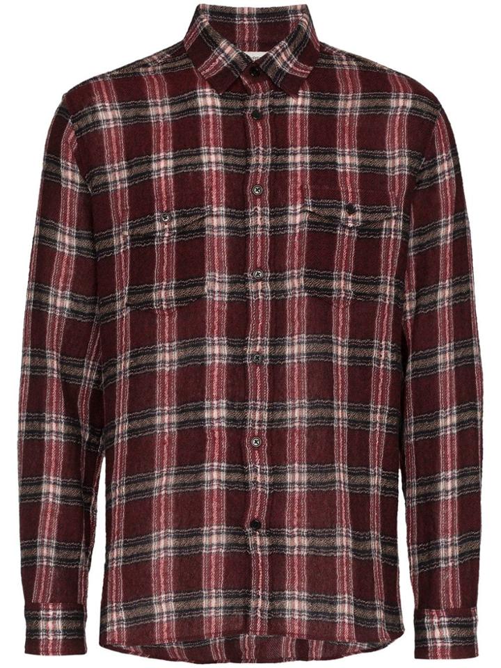 Saint Laurent Check Print Shrunken Wool Blend Shirt - Red