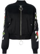 Off-white Rose Detail Bomber Jacket, Women's, Size: Small, Black, Cupro/viscose/polyester