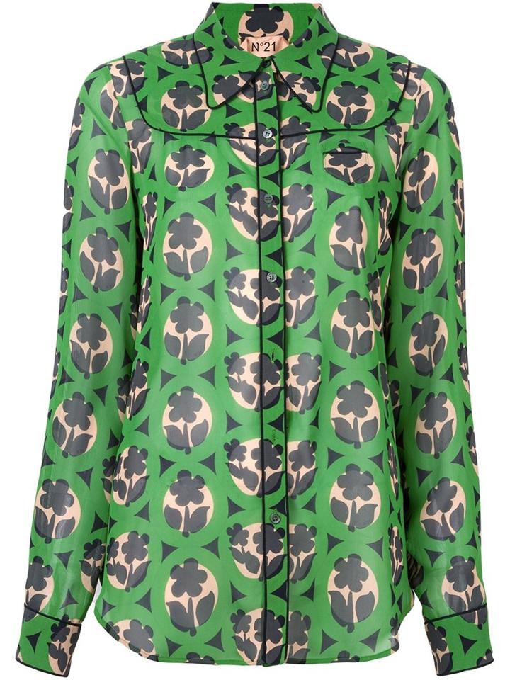No21 Floral Print Shirt, Women's, Size: 44, Green, Viscose