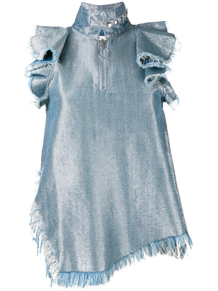 Marques'almeida - Distressed-look Blouse - Women - Cotton/rayon/polyester - 8, Blue, Cotton/rayon/polyester
