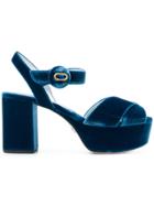 Prada Platform Velvet Sandals - Blue