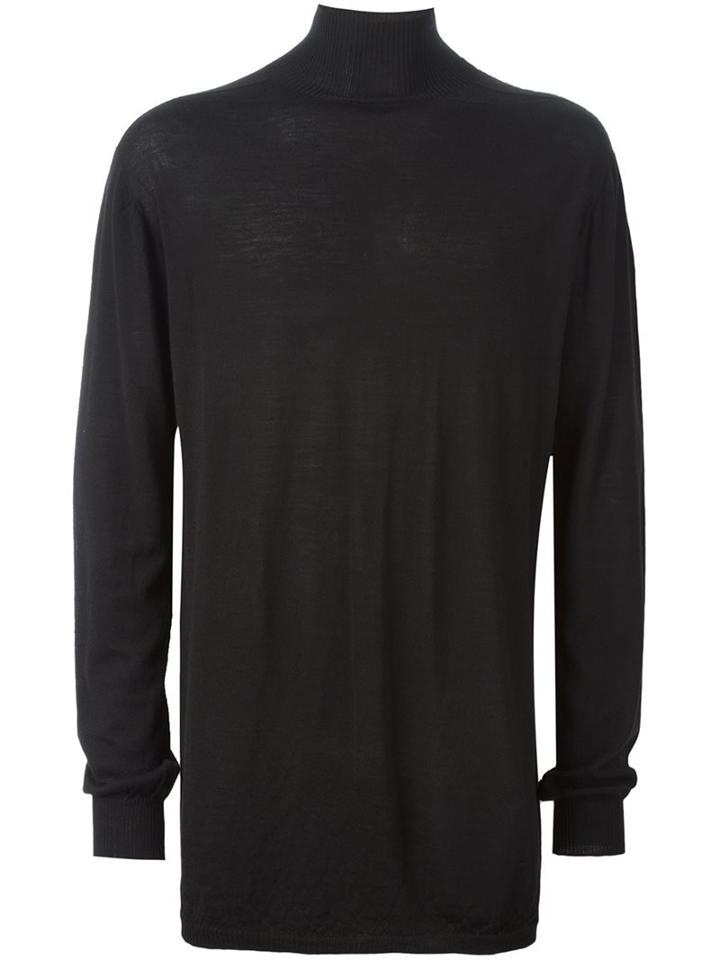 Rick Owens Roll Neck Jumper, Men's, Black, Virgin Wool