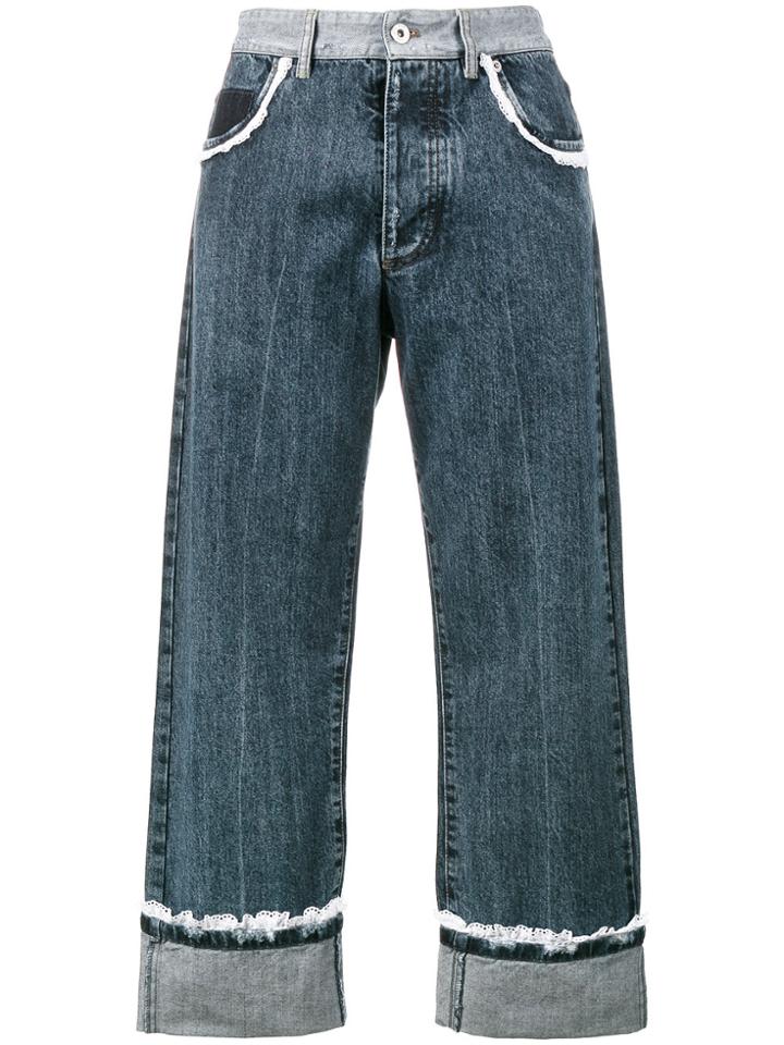 Miu Miu Lace Trim Blue Mid Rise Cropped Jeans