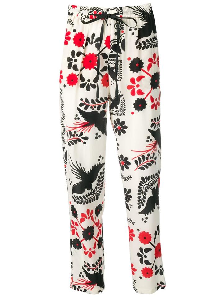 Red Valentino Floral And Bird Print Trousers - Neutrals