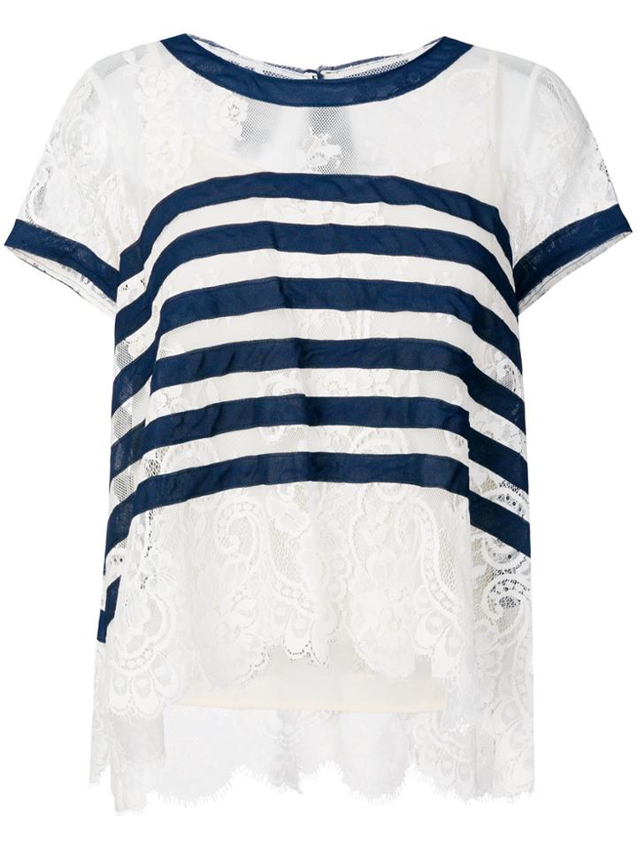 Edward Achour Paris Striped Lace T-shirt - White