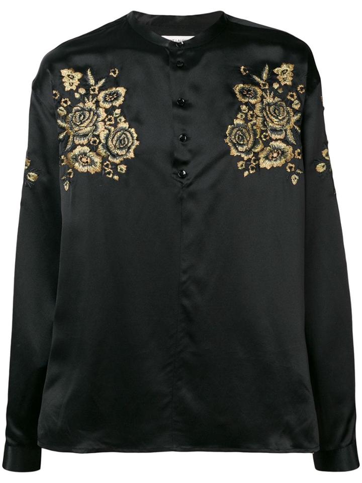 Saint Laurent Floral Embroidered Shirt - Black