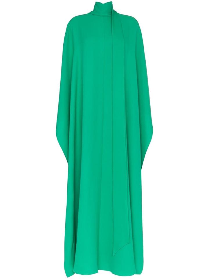 Valentino Long High Neck Silk Cape Dress - Green