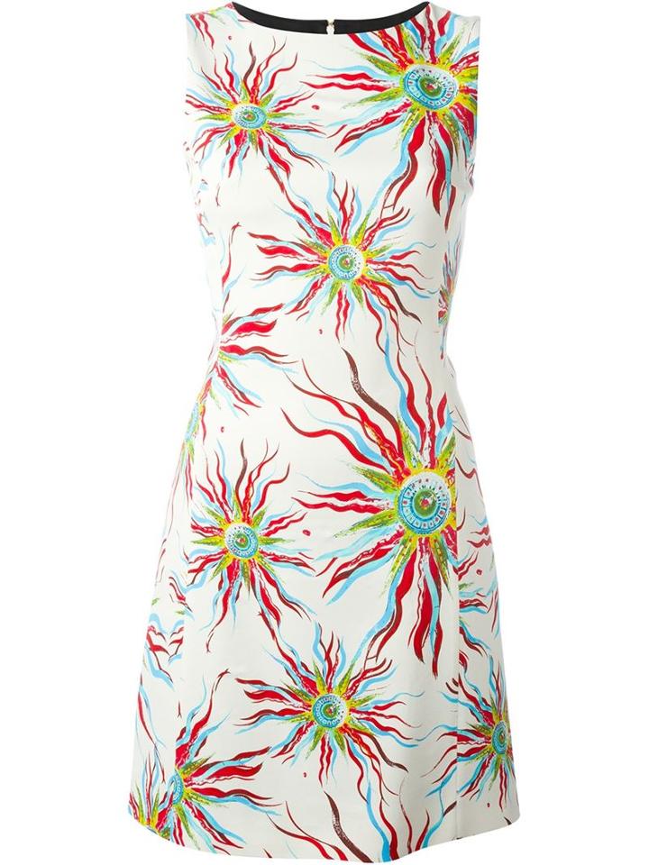 Fausto Puglisi Sun Print Sleeveless Dress, Women's, Size: 42, White, Viscose/spandex/elastane/polyester