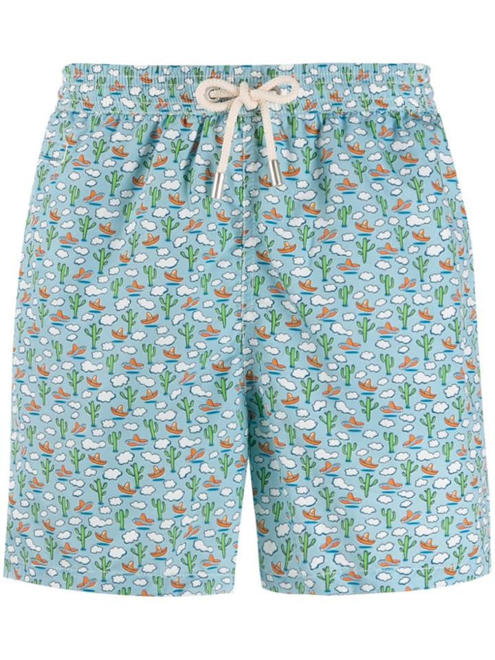 Mc2 Saint Barth Cactus Print Swim Shorts - Blue