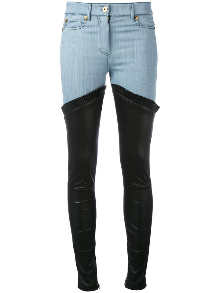 Fausto Puglisi - Pleated Detail Skinny Trousers - Women - Cotton/lamb Skin/polyester/viscose - 42, Black, Cotton/lamb Skin/polyester/viscose