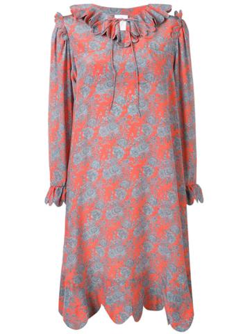 Horror Vacui Scalloped Collar Dress - Orange
