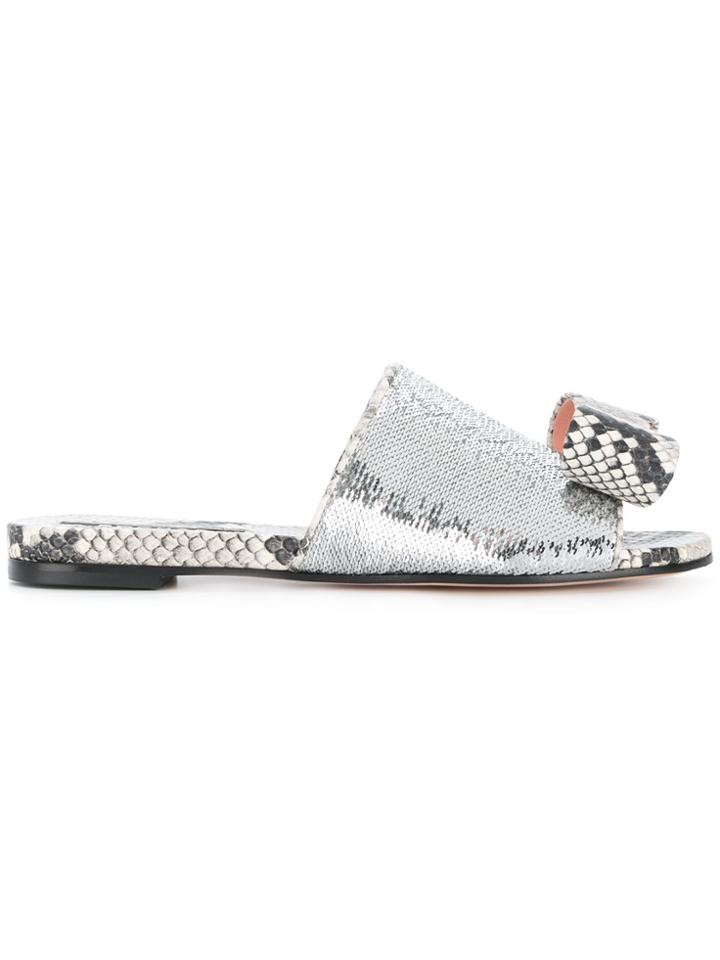 Rochas Snake Print Bow Sandals - Metallic