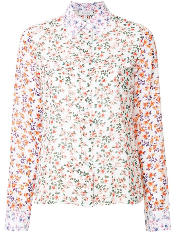 Ck Calvin Klein Floral Printed Georgette Shirt - White