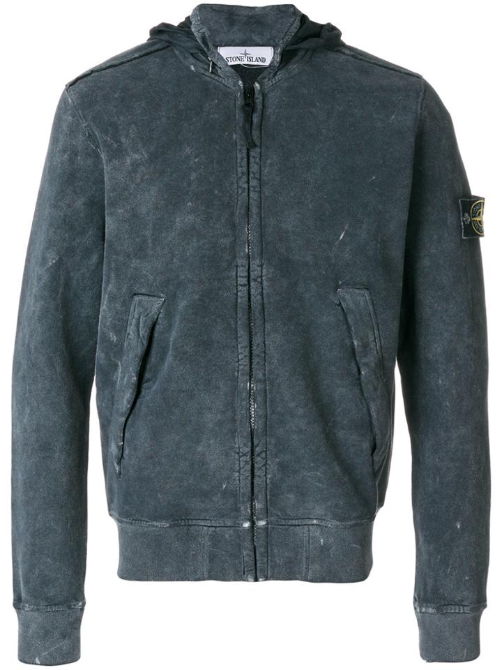 Stone Island Washed Zip Hoodie - Grey