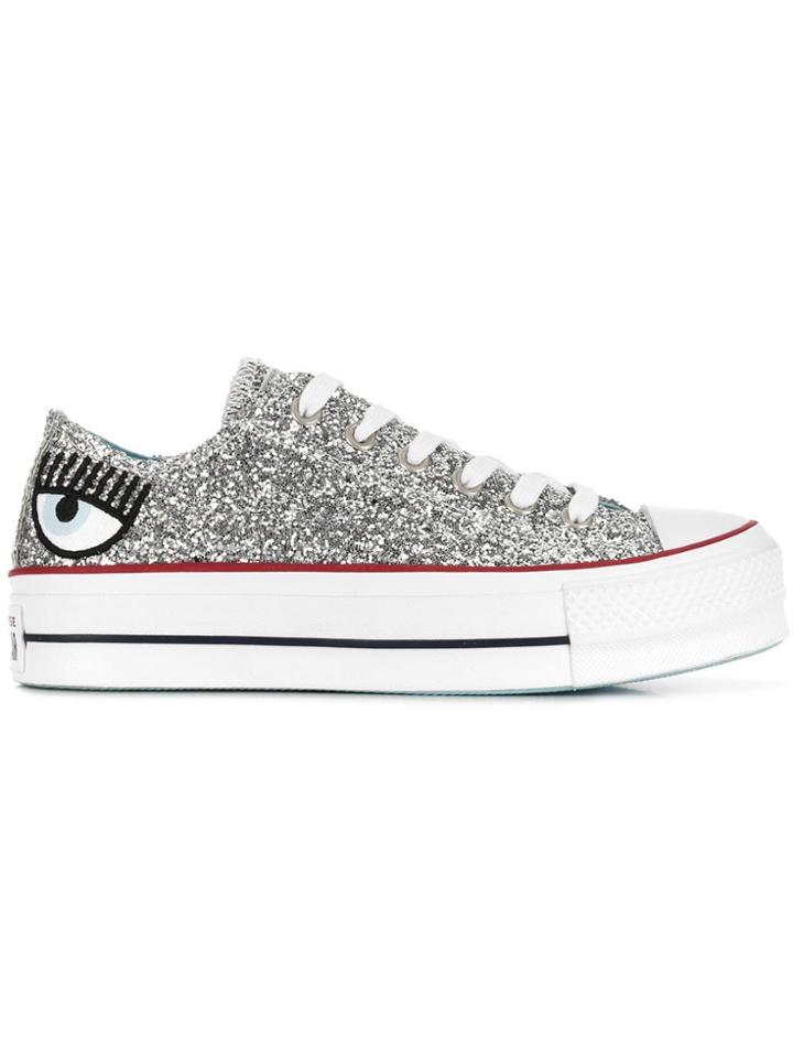 Chiara Ferragni Glitter Platform Sole Sneakers - Silver