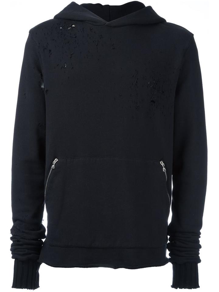 Amiri Distressed Zip Hoodie, Men's, Size: Large, Black, Cotton