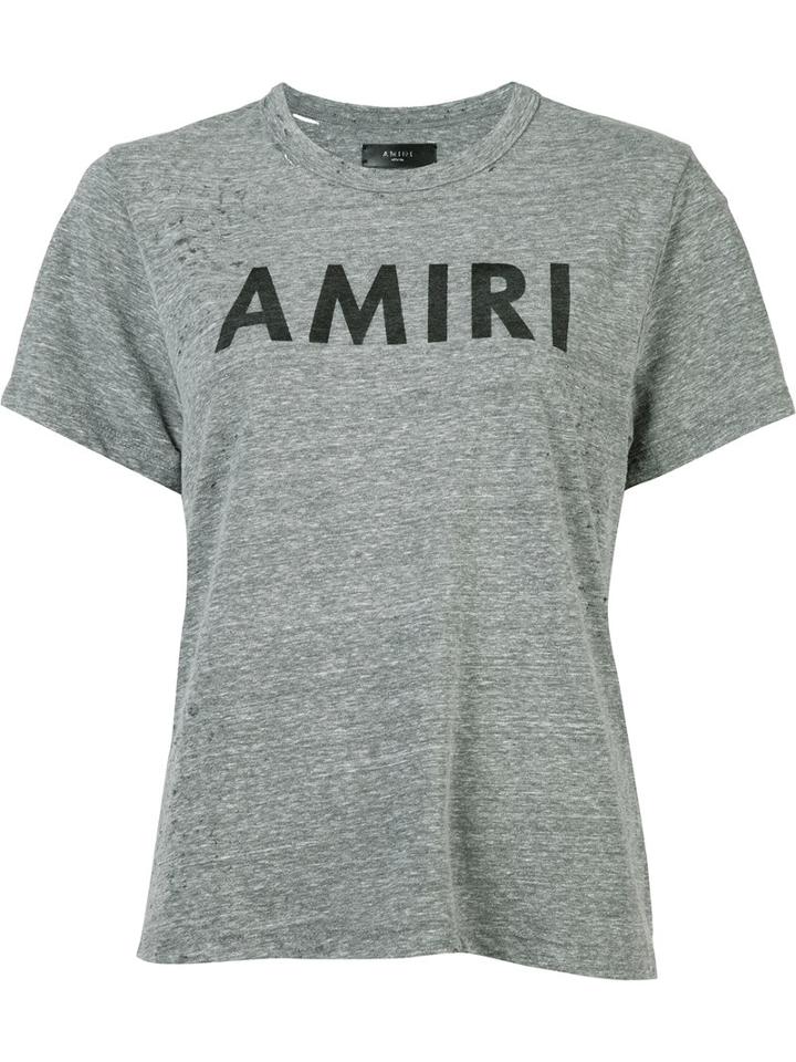 Amiri Logo Print Destroyed T-shirt, Women's, Size: Large, Grey, Polyester/cotton/rayon
