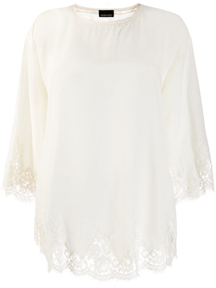 Ermanno Ermanno Scalloped Lace Hem Blouse - White