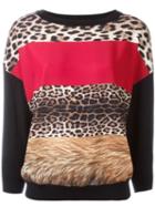 Boutique Moschino Leopard Detail Jumper, Women's, Size: 44, Black, Cotton/polyester/virgin Wool/other Fibers