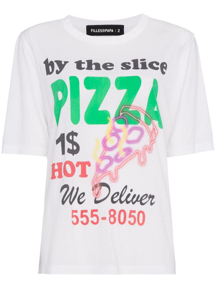 Filles A Papa Pizza Print Cotton T Shirt - White