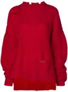 Ambush Asymmetric Distressed Sweater - Red