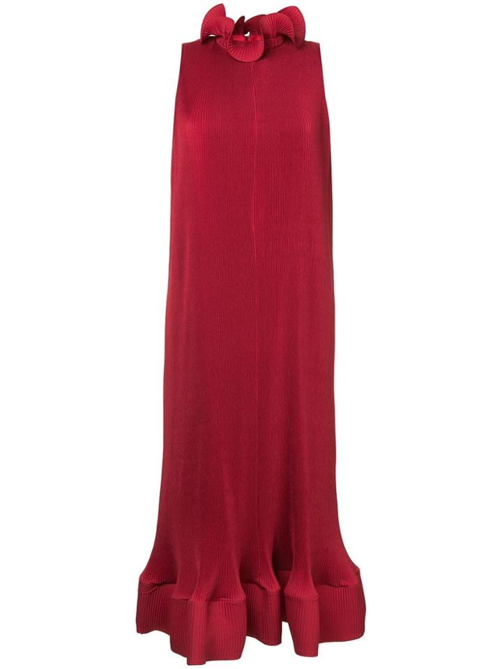 Tibi Pleated Sleeveless Dress With Removable Belt - Red
