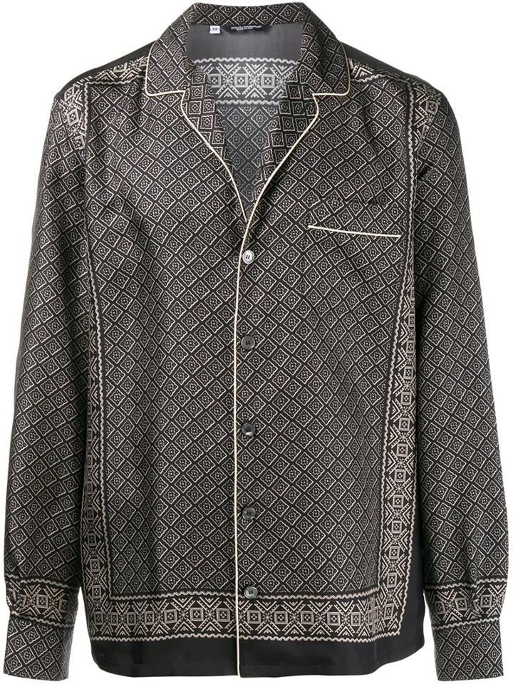 Dolce & Gabbana Tile Print Pyjama Shirt, Men's, Size: 41, Black, Silk