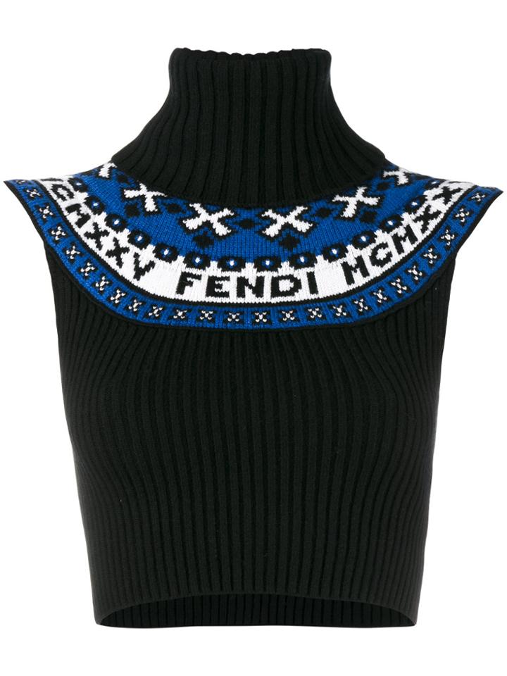 Fendi Cropped Knitted Top - Black