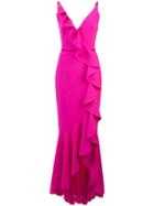 Marchesa Notte V-neck Crepe Gown - Pink