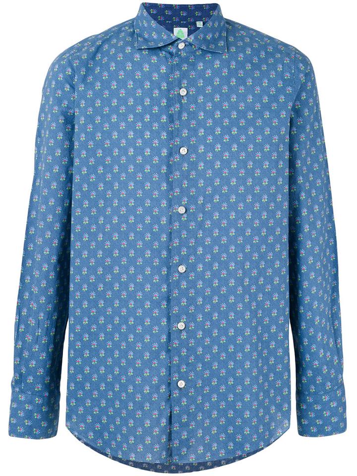 Floral Long Sleeve Shirt - Men - Cotton - L, Blue, Cotton, Finamore 1925 Napoli